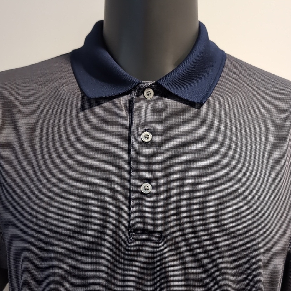 PGA Tour Navy Blue Pattern Golf Polo Shirt Size Large Men's